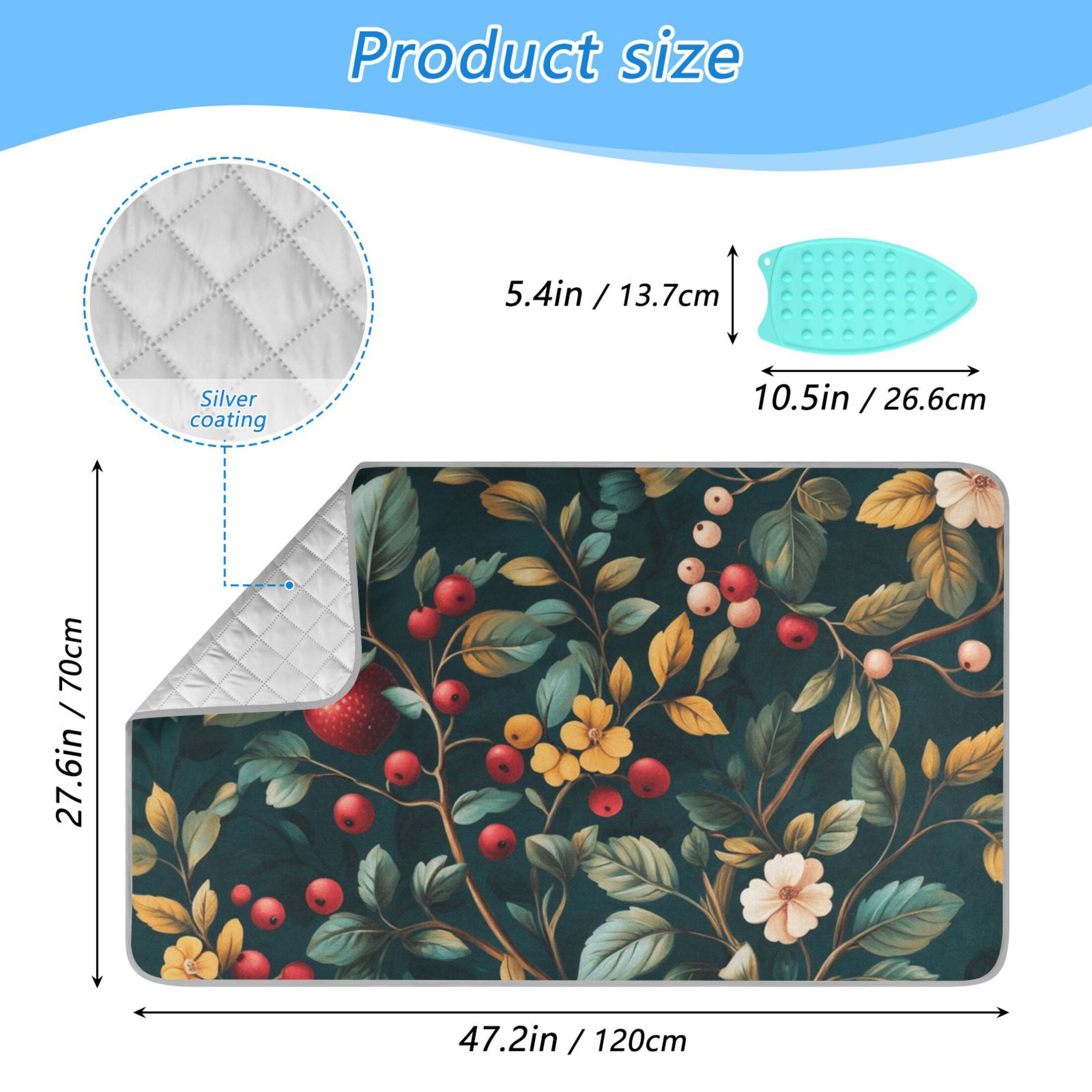 Berries and Flowers on Dark Ironing Mat Blanket for Table Top Travel Portable Ironing Board Pad 47.2x27.6 Inch