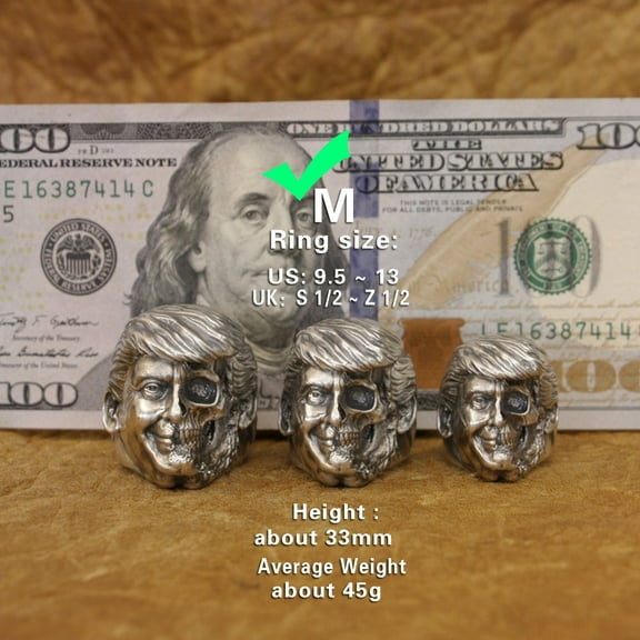 925 Sterling Silver Half Skull USA President Ring Punk Jewelry TA413 Middle Model US Size 10