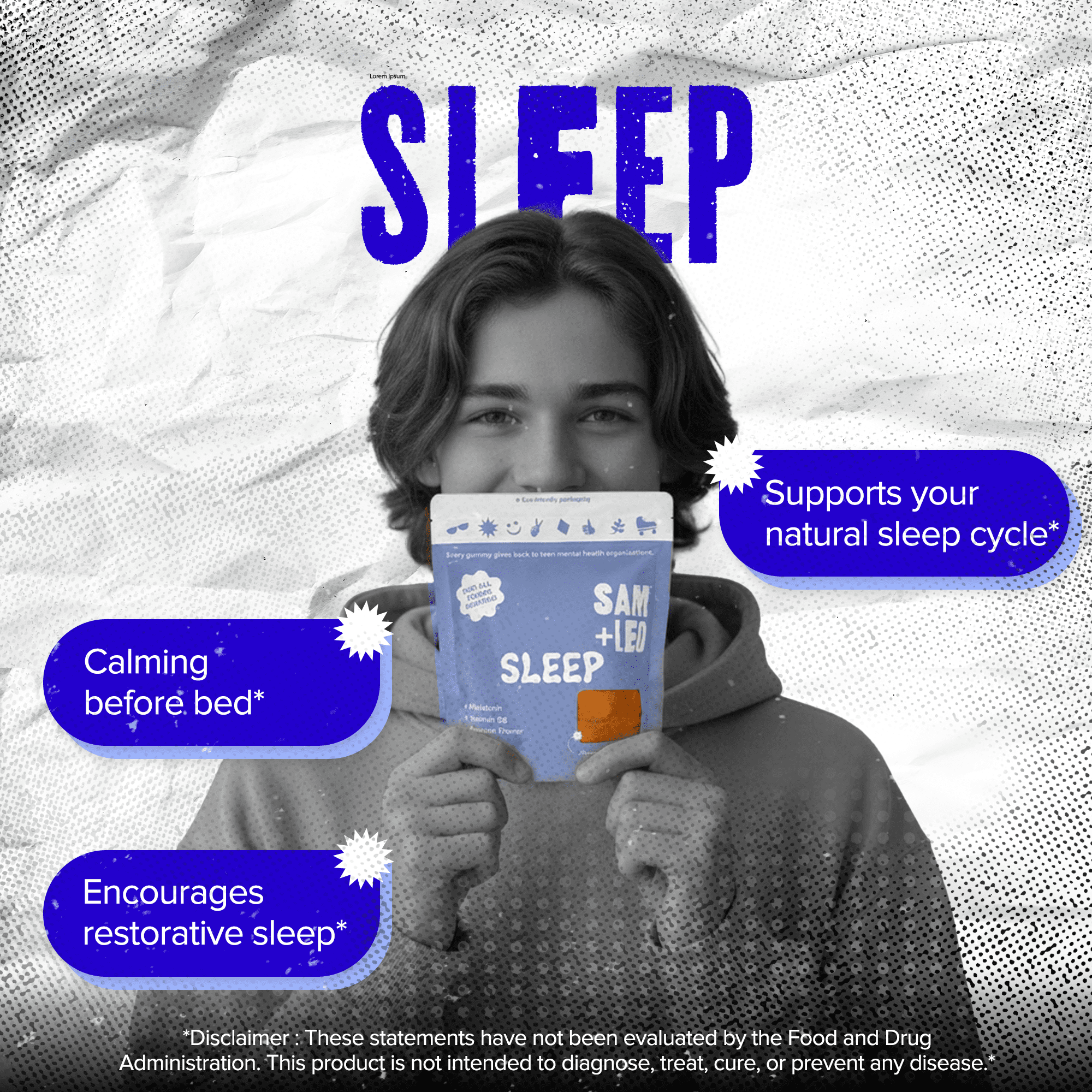SAM+LEO Sleep Gummies for Kids & Teens with Melatonin, Passion Flower & Vitamin B6 - Gentle Sleep Aid Gummies for Restful Sleep