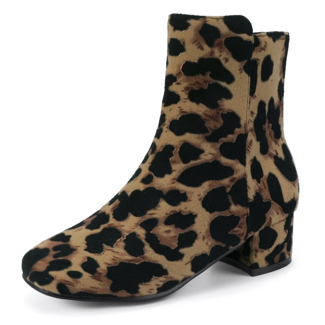 Botas para niña PANDANINJIA Alyssa de gamuza con estampado de leopardo y tacón bajo