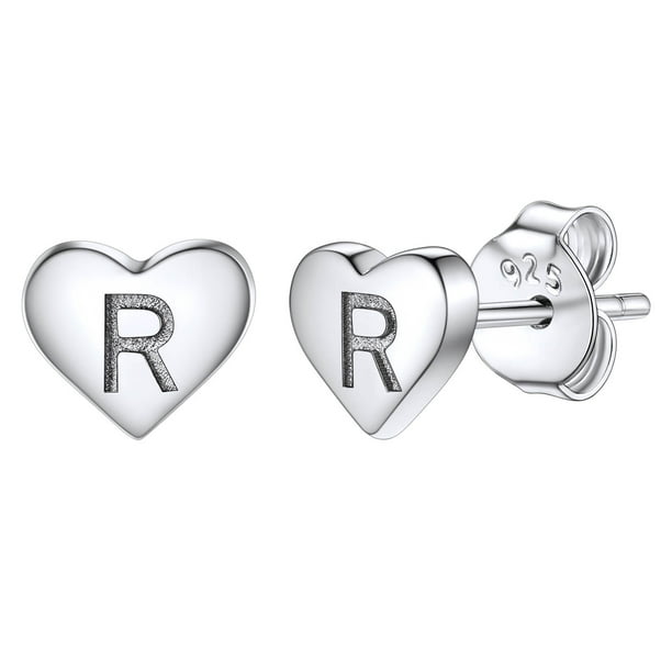 Pendientes de corazón inicial Silvora tachuelas de plata esterlina hipoalergénicas mujer letra R regalo joyería cumpleaños día de la madre