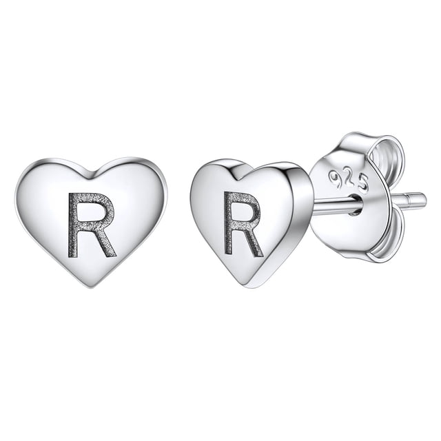 Pendientes de corazón inicial Silvora tachuelas de plata esterlina hipoalergénicas mujer letra R regalo joyería cumpleaños día de la madre