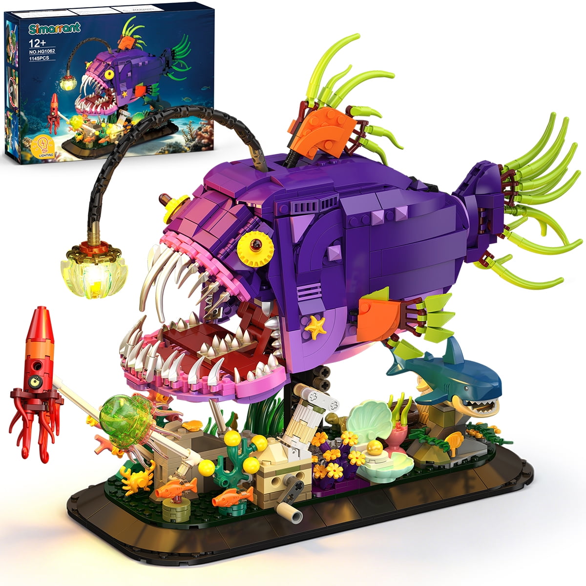 TERRAMUS Deep Sea Anglerfish Building Set, 1145Pcs Light-Up Angler Fish Model Bricks Toy, Ocean Decor Gifts for Adults Kids Ages 12+