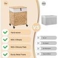 thumbnail image 6 of Handwoven Laundry Hamper with Wheels, Natural Water Hyacinth Rolling Laundry Basket with Lid and Removable Liner, Durable and Stylish for Bedroom, Bathroom, Laundry Room (Natural, 65L), 6 of 7
