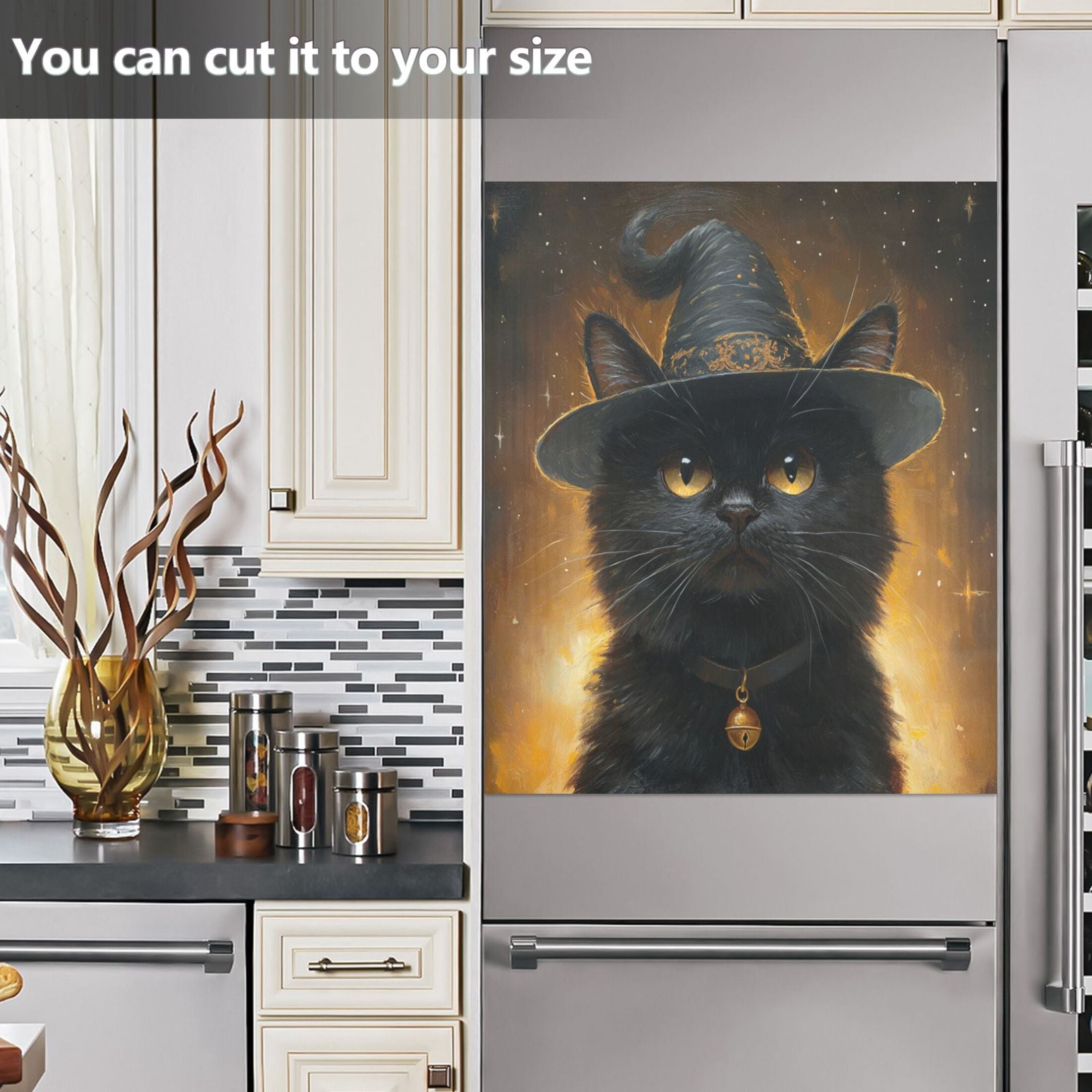Dishwasher Magnetic Sticker 23x26 Inch Refrigerator Magnetic Sticker Washing Machine Magnetic Sticker Kitchen Panel Magnetic Sticker Home Decor Magic Black Cat