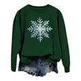 thumbnail image 4 of FYEGRE Snowflake Print Crewneck Pullover Sweatshirt Soft Warm Winter Holiday Long Sleeve Cozy Fashion Top For Women Festive Casual Apparel Dark Green M, 4 of 6