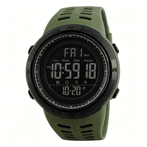 DESIGNICE Men'S Watch Waterproof Digital Sport Watch Military Digital Watches for Men Alarm Back Light Classic Large Face Watch Army Green