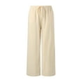 thumbnail image 5 of XAOWF Women High Waisted Wide Leg Pants Fashion Drawstring Elastic Waist Comfy Straight Slacks With Pockets Work Trousers For Women, 5 of 6