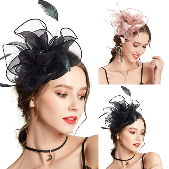 Fascinators Hat for Women LSQii Headwear Beret Pillbox Hat Spring Black Floral Mesh Ribbons Headband for Cocktail Tea Party Church Bridal Gift