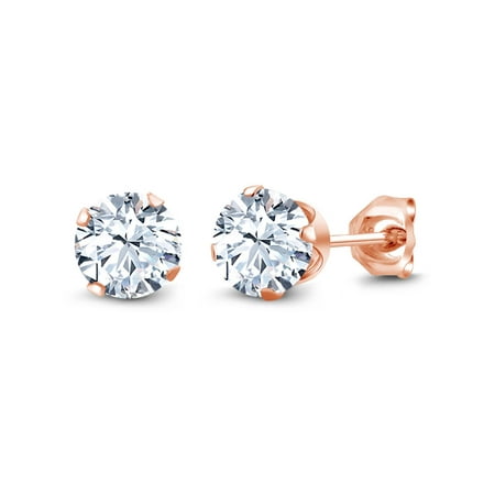 18k Rose Stud - 1.50 Ct Round 5mm White Zirconia 18K Rose Gold Plated Silver Stud Earrings