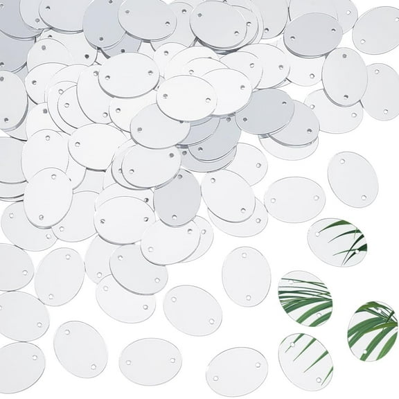 Acrylic 100Pcs Sew on Mirror Rhinestones 21.5x16.5mm Oval Silver Flat Back Mirror Beads with 2 Holes Acrylic Mirrored Rhinestone Stone Mirror Pieces for Crafts Dresses