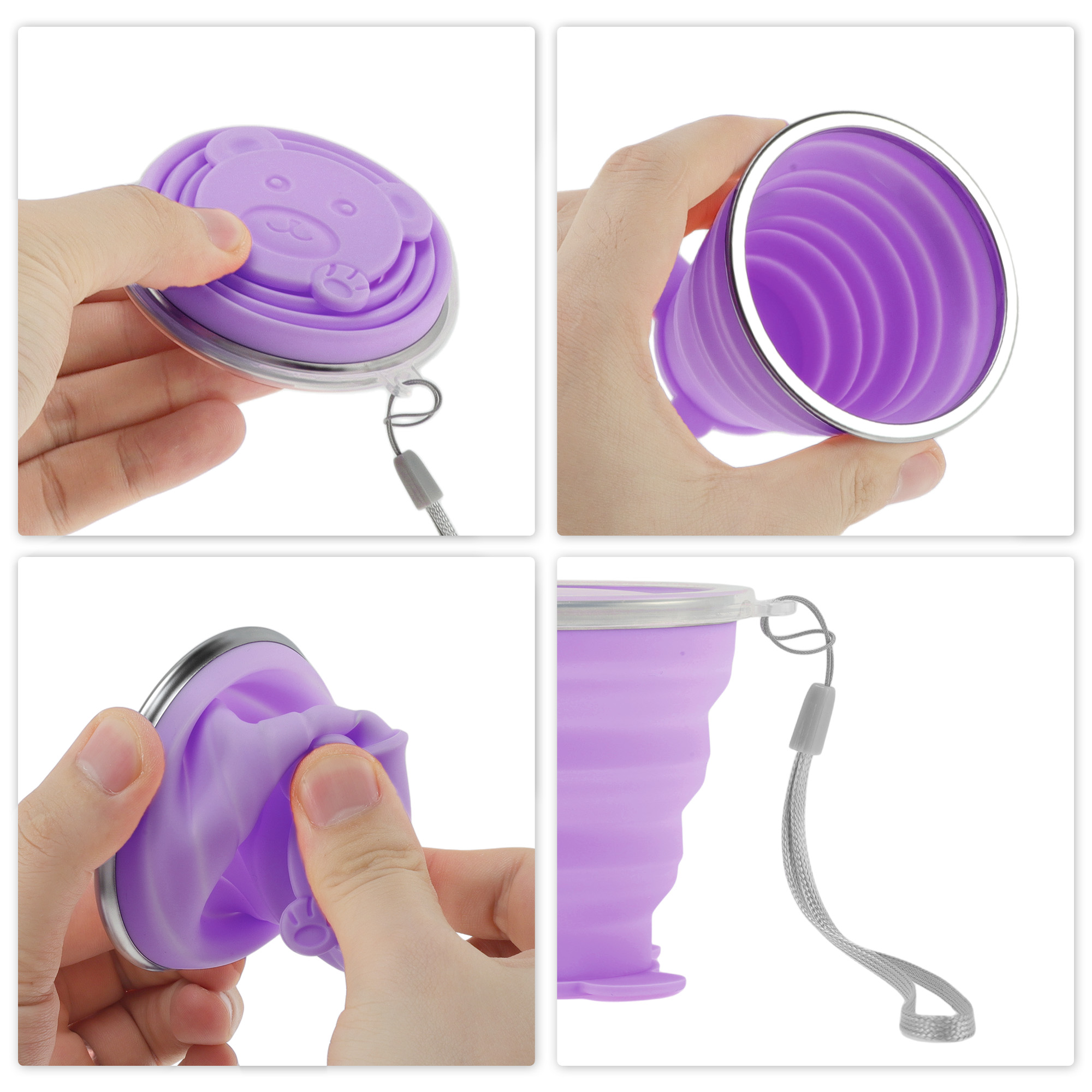 Unique Bargains Folding Cup Bears Design Collapsible Cups 1 Pc  Purple 270ml