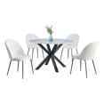 thumbnail image 1 of 5pc Marbre Blanc Enveloppé Table à Manger avec Verre Trempé et Chaises Blanches, 1 of 5