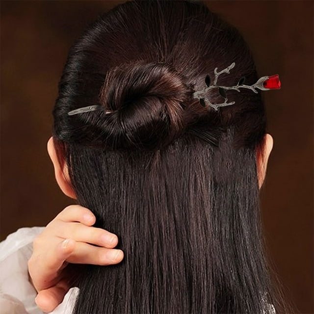 NUOLUX 2Ud Horquillas Decorativas Chinas Color Rojo Con De Rosa Para Uso En Bodas Y Eventos