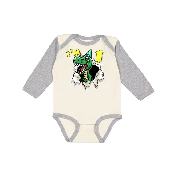 Inktastic I'm One Dinosaur Boys or Girls Long Sleeve Baby Bodysuit