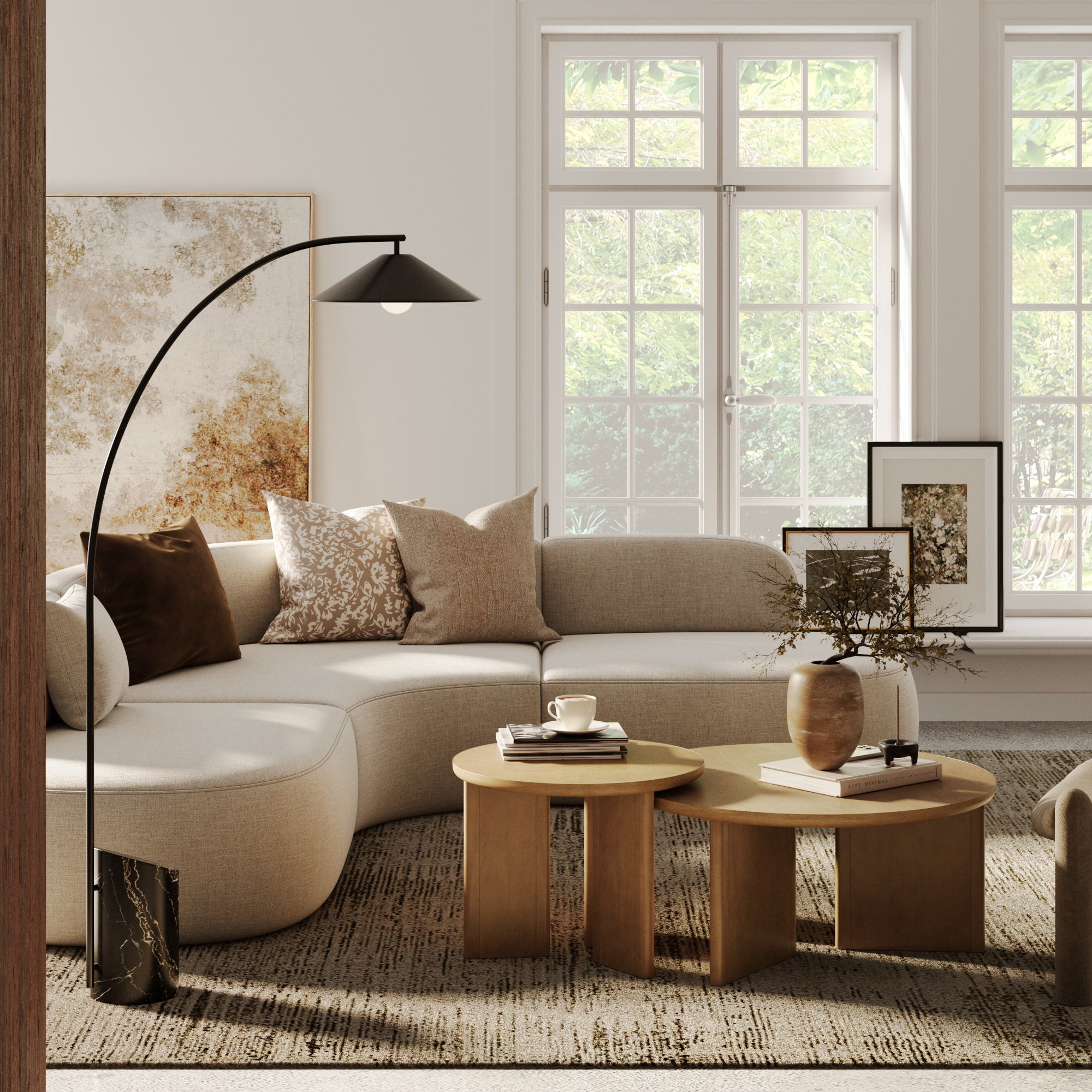 Nathan James Davis Round Wooden Coffee Table, Nesting Coffee Table Set, Nested Table Furniture for Living Room, Light Brown