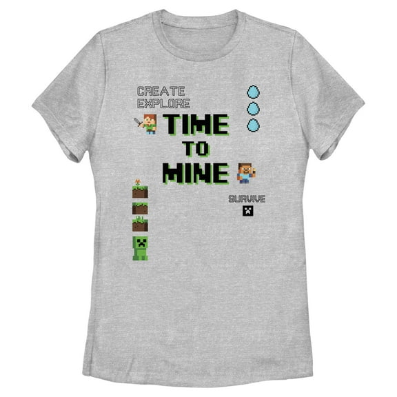 Women's Minecraft Small Steve and Alex Graphic Tee Athletic Heather X Large