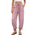 thumbnail image 3 of Women's Soft Cotton Blend Yoga Pants with Mid Elastic Waistband & Functional Pockets, Tummy Control Flattering Fit for Slimming Support, For Running Gym Workout Lounge & Daily, 3 of 9