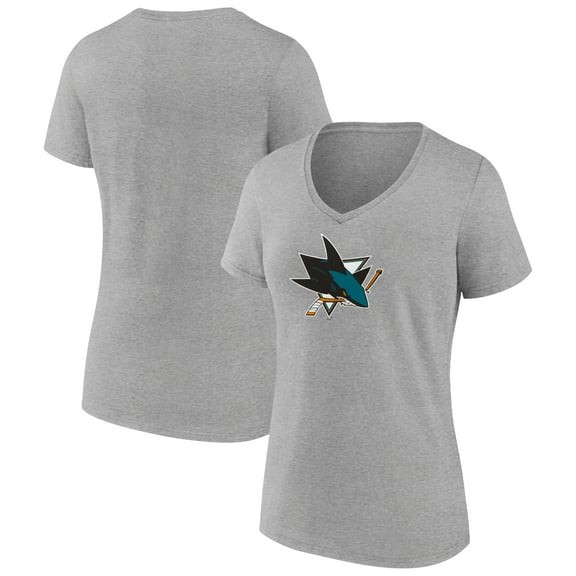 Women's Heather Gray San Jose Sharks Primary Logo Team V-Neck T-Shirt