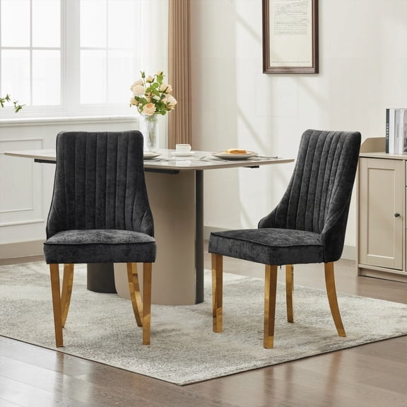 Modern Rayon Cloth Dining Chairs - 2-Pack with Golden Stainless Steel Legs