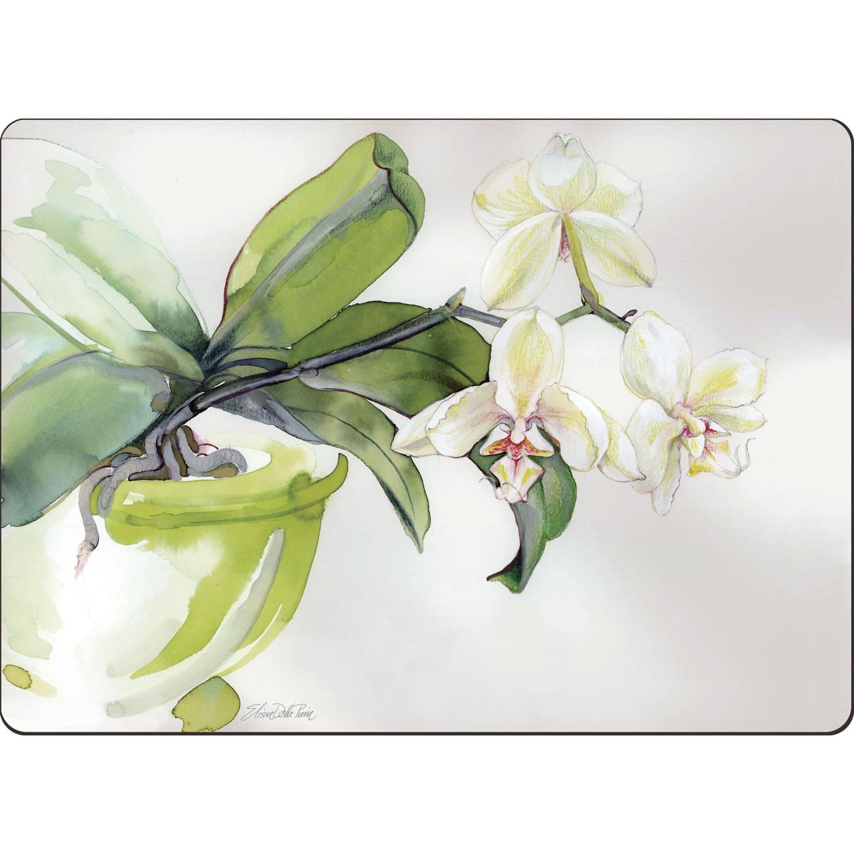 Cala Home "White Orchid" Premium Decorative Hardboard Cork Back Tabletop Placemats 4 Pack