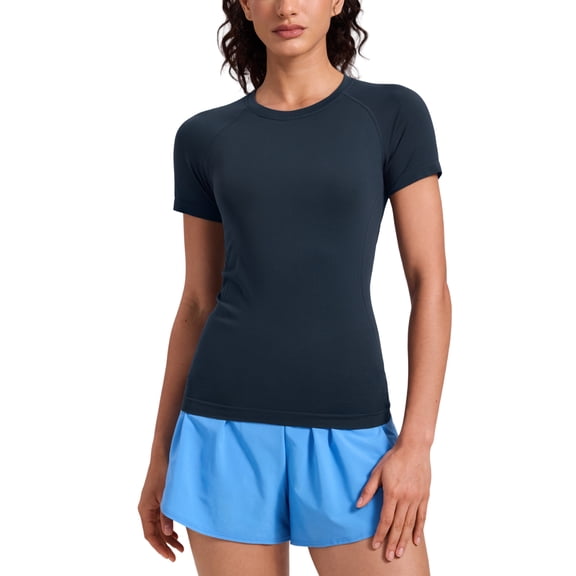 CRZ YOGA Seamless Workout Tops for Women Athletic Running Gym Yoga Short Sleeve Shirts Breathable Tees