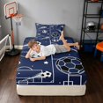 thumbnail image 3 of Manfei Boys Sport Twin Fitted Sheet, Soccer Print Bedding, NavyBlue White 2-Piece, 1 Fitted Sheet and 1 Pillowcase, 3 of 6