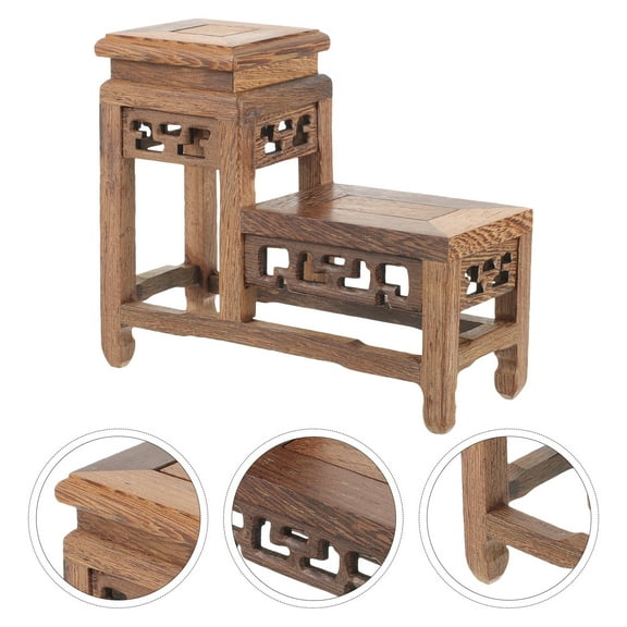 Wooden Plant Stand 2 Tier Indoor Wood Plant Shelf Planter Risers Flower Display Stand Vintage Figurine Base for Home Garden