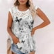 thumbnail image 2 of Camiseta sin mangas de encaje con estampado de mujer Camiseta sin mangas de empalme de cuello redondo Camiseta ligera y cómoda delgada OAVQHLG3B Store lin121212, 2 of 5