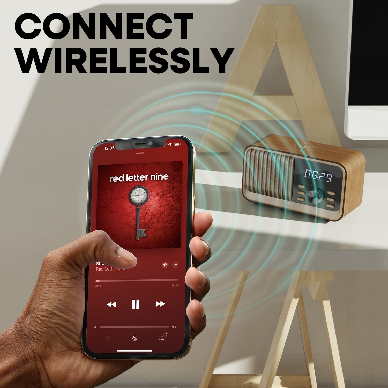 Fuse Hark Bluetooth Radio Speaker | Wireless 10W Charger | FM Radio Speaker with Bluetooth & AUX Input | Alarm Clock | 3 Level Dimmer | Charging Block Included
