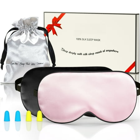 Sleep Mask Silk, Sleeping Eye Mask for Adults Pink & Black 2 Pack
