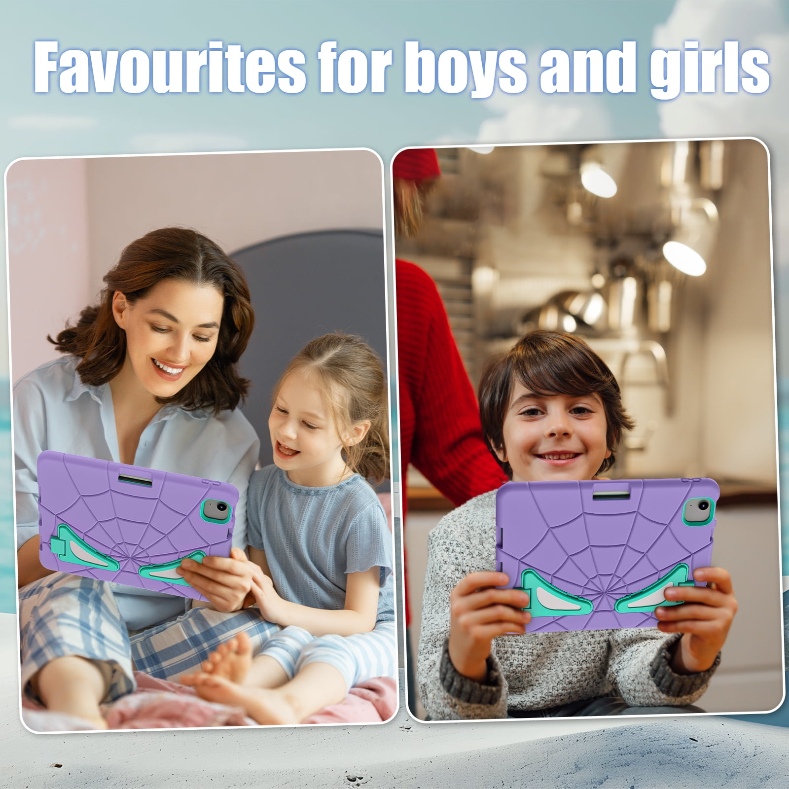 Allytechgroup iPad Pro 11 2024 Case, Cute Stylish Design Kids Friendly Rugged Kickstand Lightweight Silicone PC Case with Pencil Holder for Apple iPad Pro 11 Inch 2024, Purple+Green
