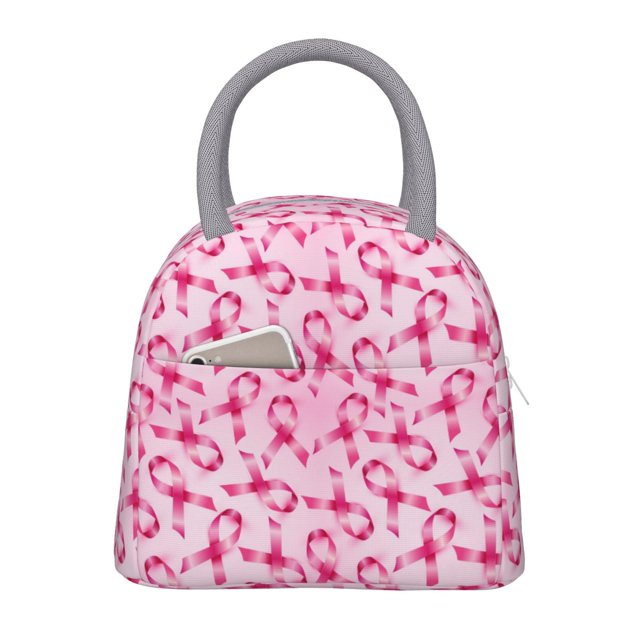 Xecao Breast Cancer Ribbons Awareness Pattern Large Insulated Lunch Bag for Work, School, Picnic - Waterproof, Durable Oxford Cloth, Comfortable Handle