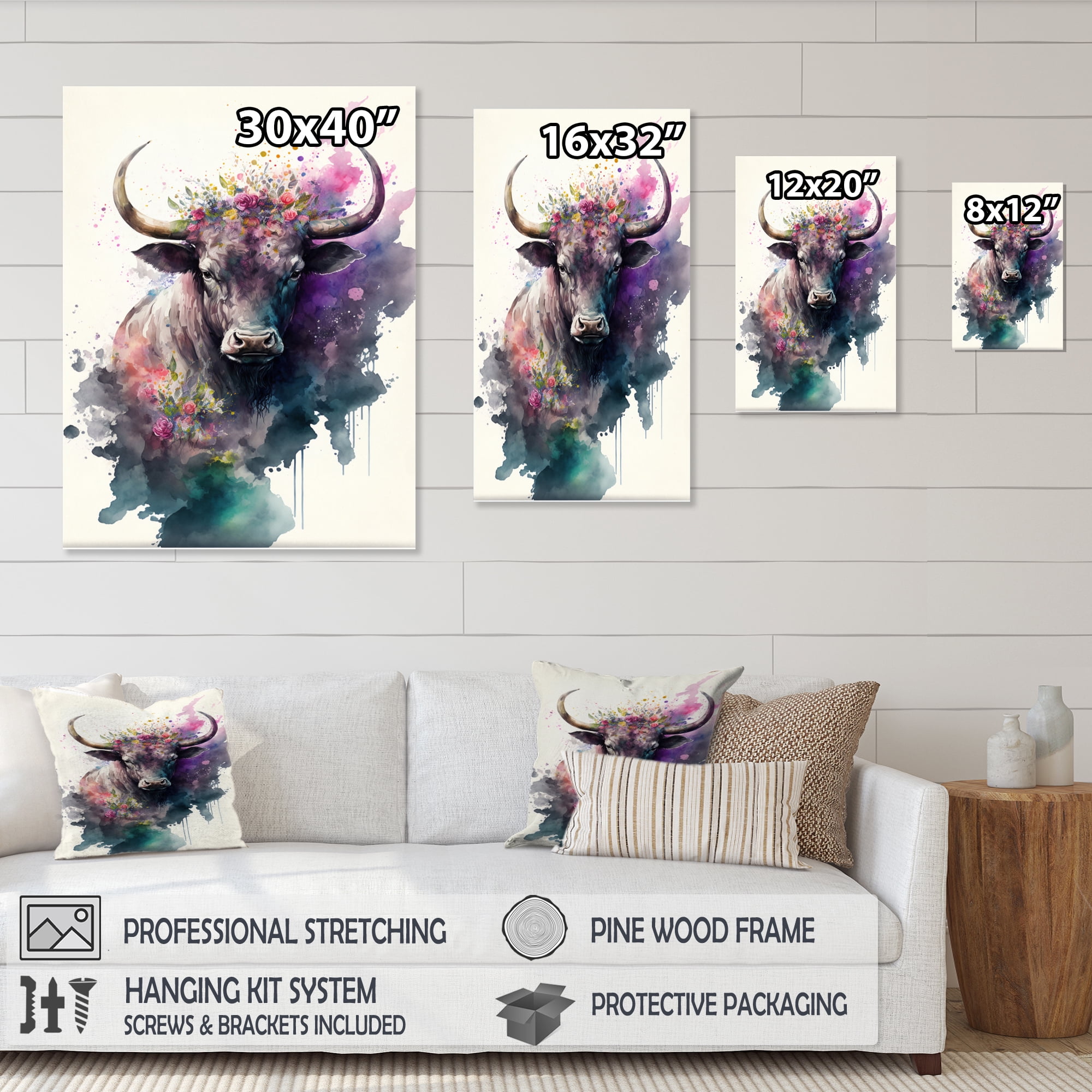 Designart Cute Taurus Floral Art III Canvas Wall Art