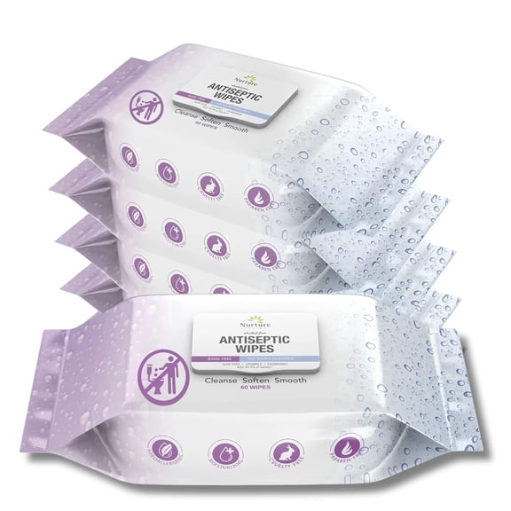 Nurture Body Wipes, Disposable Hand Wipe, Wet Towelettes, Adult Body Cleansing Wipes for Germ Removal, 300 Count, Pack of 5