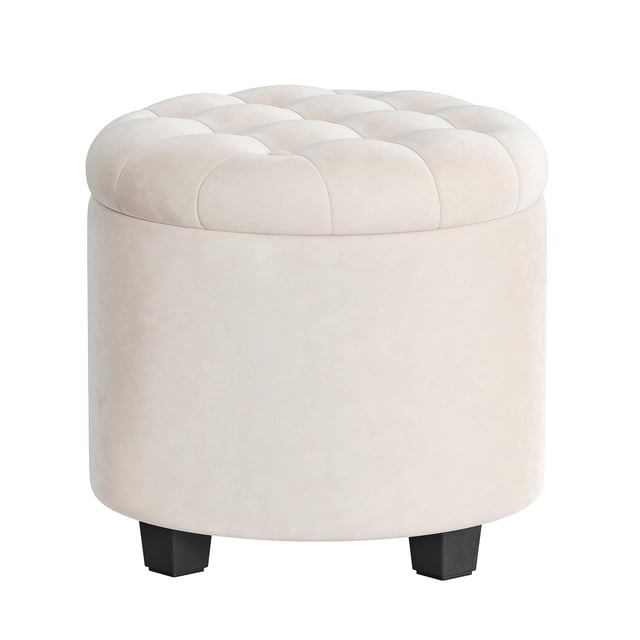 Otomana SONGMICS redonda de terciopelo para almacenamiento, 45 x 45 x 44 cm