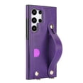 thumbnail image 3 of Allytech Slim Case for Samsung Galaxy S24 Ultra with Card Slot & Shoulder Strap, Premium PU Leather Adjustable Strap Wristband Kickstand Shockproof Full Protective Cover for Women Men - Purple, 3 of 11