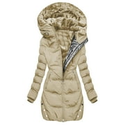 aohooy Women Plus Size Winter Coat Thicken Coats Faux Fur Fleece Lined Warm Long Puffer Jacket Cold Weather Parka Outwear Beige,XL