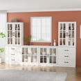 thumbnail image 2 of RichYa Kitchen Pantry Cabinet Set of 4,111" W Buffet Sideboard Coffee Bar with Glass Door Hutch,Modular Storage Cabinets with Shelves & Drawers for Dining Room,White(DGGD), 2 of 10