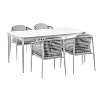 Armen Living Rhodes Outdoor Patio 5 Piece Dining Set in Aluminum with Sintered Stone