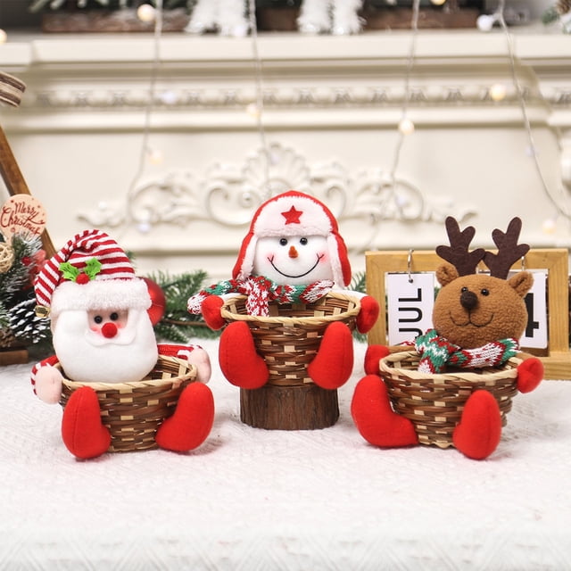Fiudx Cesta Navideña de Muñeco de Nieve, Adornos Navideños Decorativos, Porta Caramelos de Papá Noel Anciano, Decoración Festiva de Escritorio, Colores Vibrantes, Diseño Único, Tamaño 17 X 16 X 12 Cm