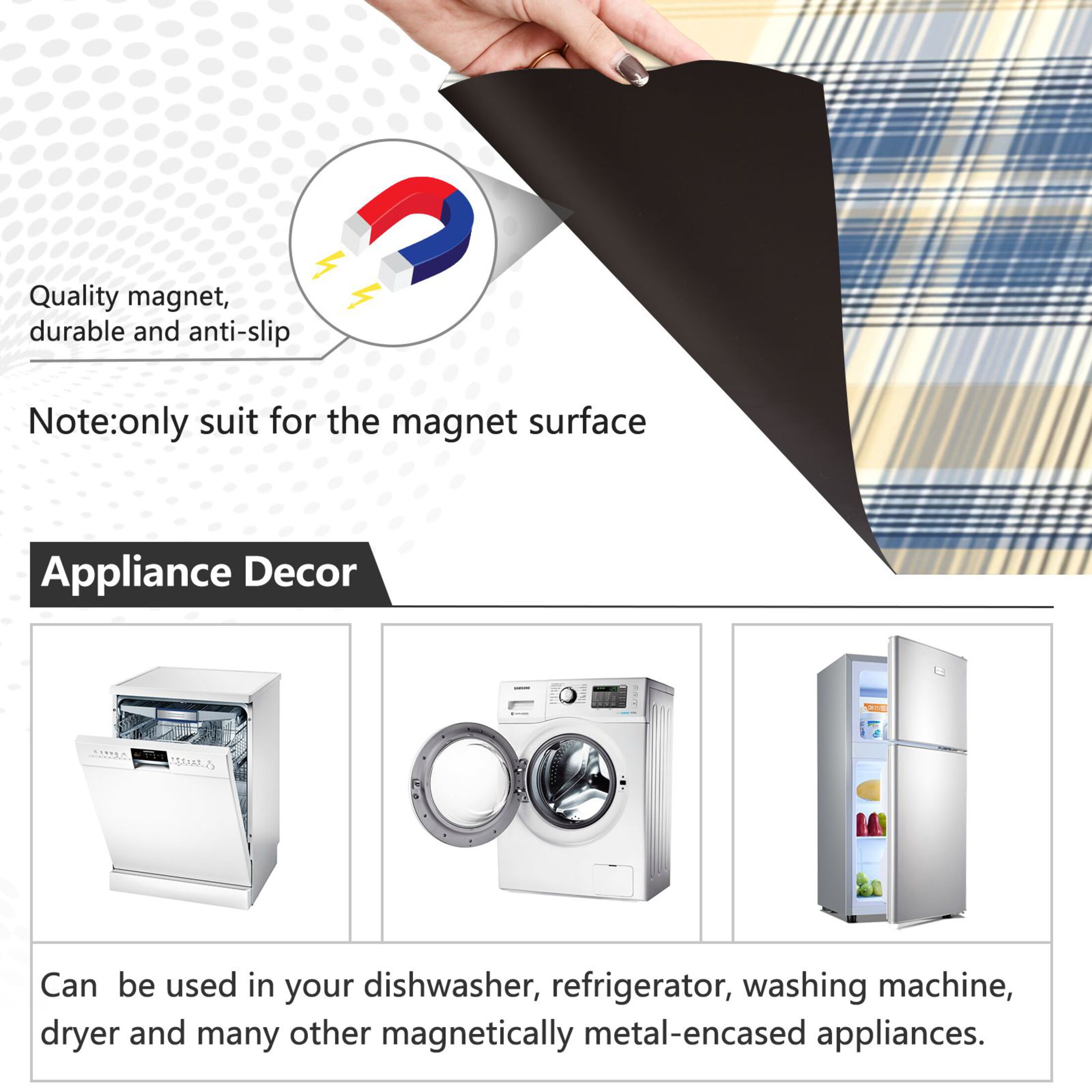 Dishwasher Magnetic Refrigerator Magnet Cover Sticker Home Decorative 23"x26" Deep Blue and Yellow Tartan