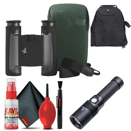 Swarovski 10x25 CL Pocket Binoculars (Anthracite Wild Nature Accessory Package) + Padded Backpack + Flashlight + 6Ave Cleaning Kit