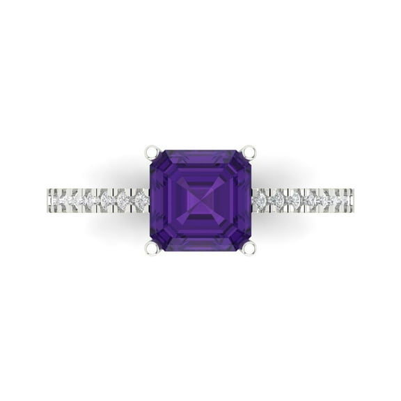 Solitaire with Accents Engagement Ring for Women - 2.7ct Natural Amethyst in 18K White Gold Promise Ring