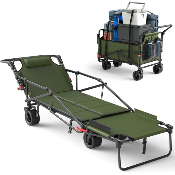 2-in-1 Multifunctional Folding Wagon Carts,Convertible Beach Chair,650LBS Large Capacity,Foldable Portable Wagon,Utility Cart Suitable for Grocery,Sports,Garden,Shopping,Camping