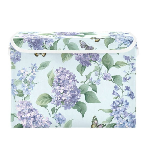 Elegant Lilac Flowers with Butterflies Foldable Storage Bin with Lid and Handle Collapsible Storage Box 16.5 x 12.6 x 11.8 inches
