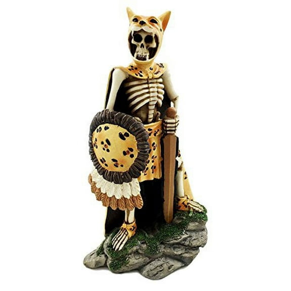 Aztec Elite Jaguar Warrior Knight Skeleton Day of The Dead Sculpture Figurine