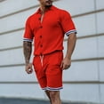 thumbnail image 2 of Virmaxy Mens Trendy Outfits 2-Piece Set Cardigan Set Slim Knit Short Sleeve Lapel Shorts Set Top Shorts Two Piece Set Funky Comfort Short Sleeve Lapel Set Red M, 2 of 6