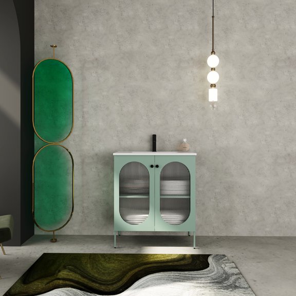 30" Freestanding Bathroom Vanity - Ceramic Sink & Steel Body Construction Mint Modern With 30 Inch Cabinet -proof