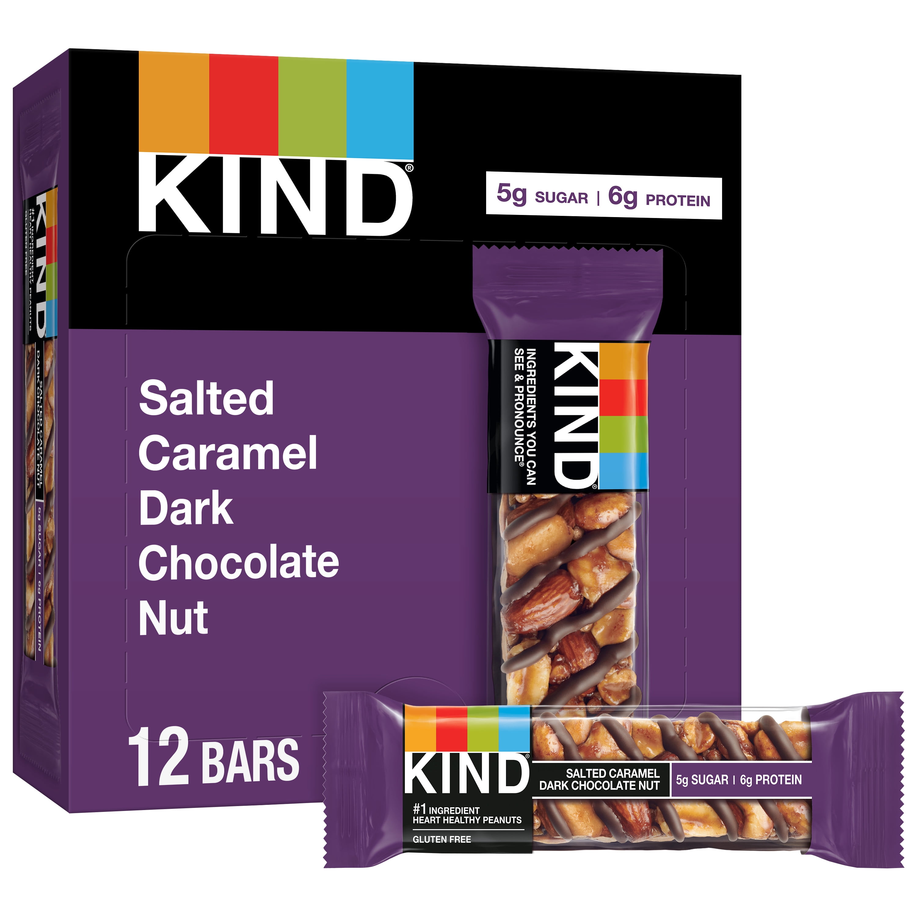 KIND Nut Bars, Salted Caramel & Dark Chocolate Nut, 1.4 oz, 12 Count